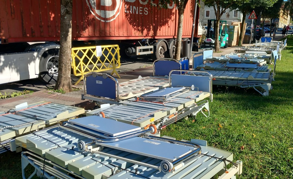 Beds on the lawn by the container